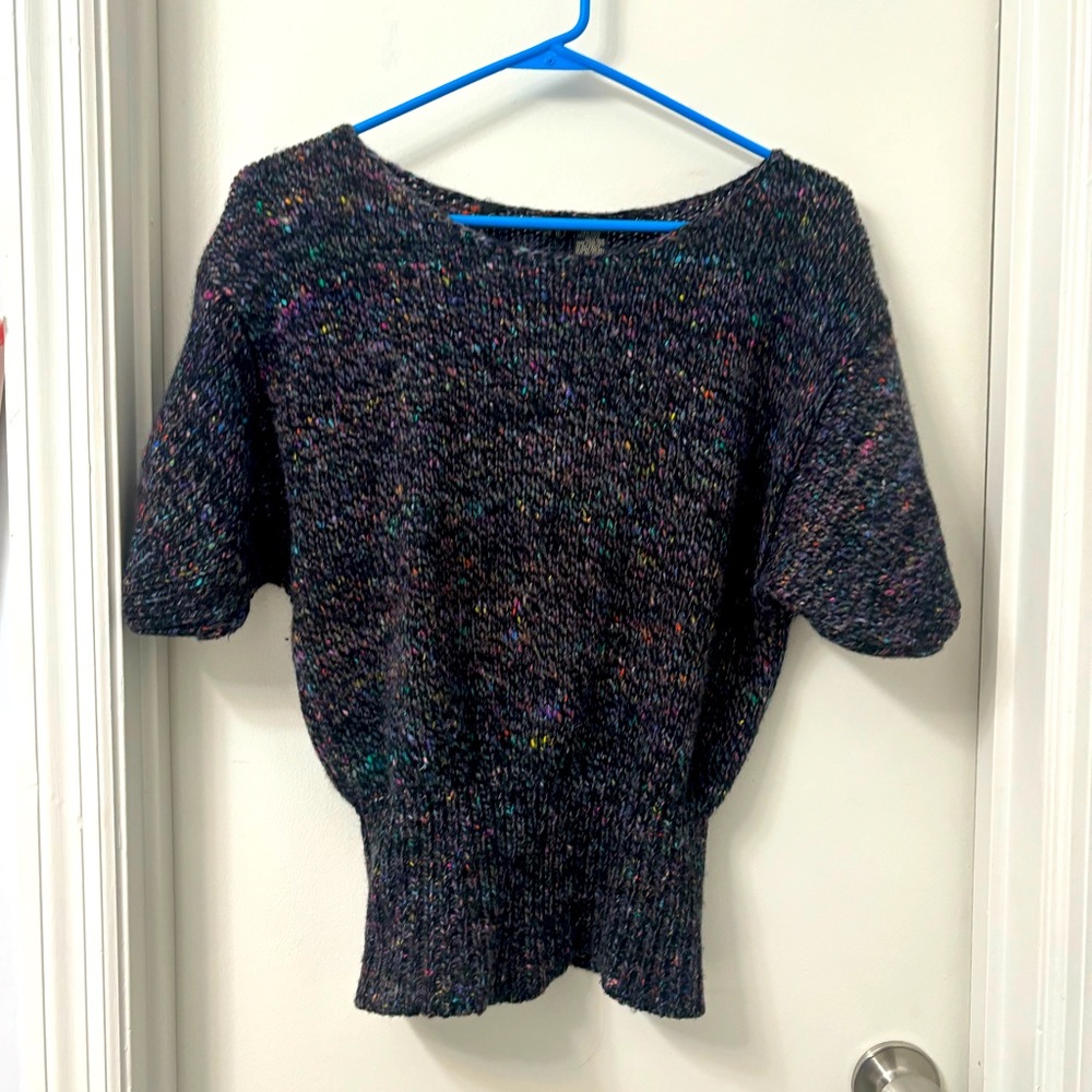 Vintage Wool and Angora knit short-sleeve multi-color sweater